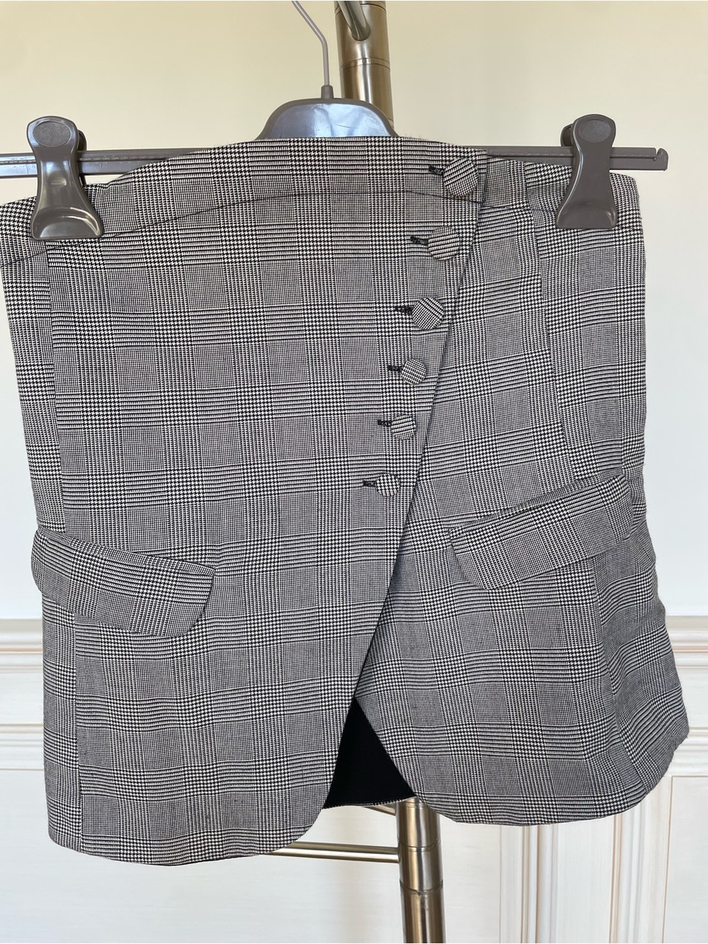 Zara Gray Plaid Strapless Top with Asymmetric Button Detail